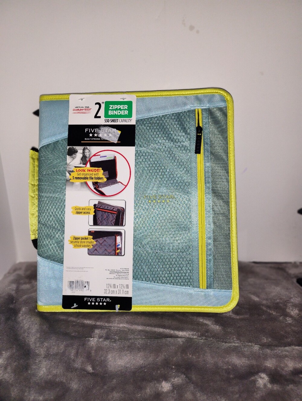 Five Star 2" Sewn Zipper Binder + File Folders Minty Palm